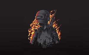 PUBG Mobile Soldier with Helmet and Rifle Surrounded by Flames HD wallpaper