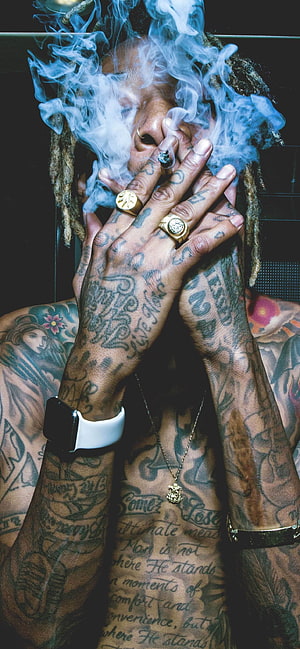 Lil Wayne Portrait With Tattoos And Smoke HD phone wallpaper