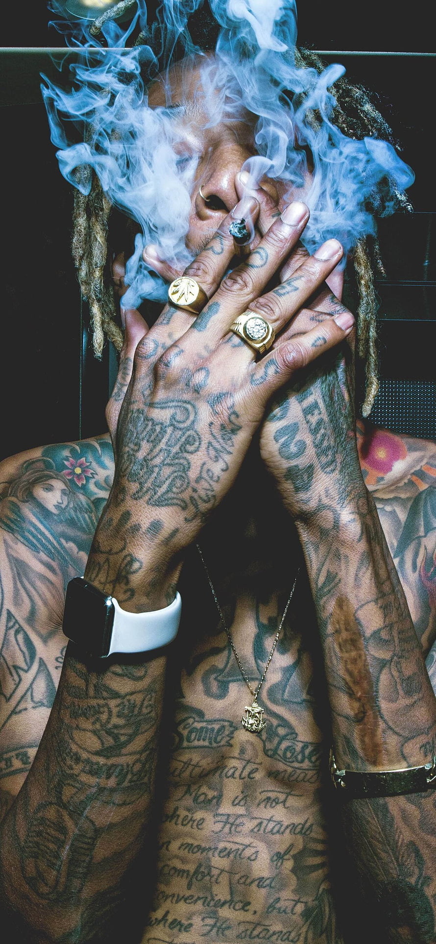 Lil Wayne Portrait With Tattoos And Smoke HD phone wallpaper