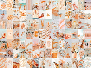 Peach Aesthetic Wall Collage Grid Featuring Beach Vibes, Preppy Style, and Positive Affirmations HD wallpaper