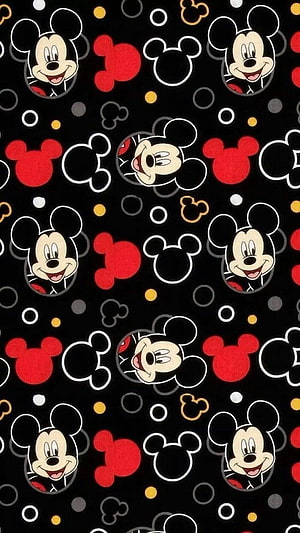 Mickey Mouse Pattern Wallpaper with Red and Black Head Silhouettes and Polka Dots HD phone wallpaper