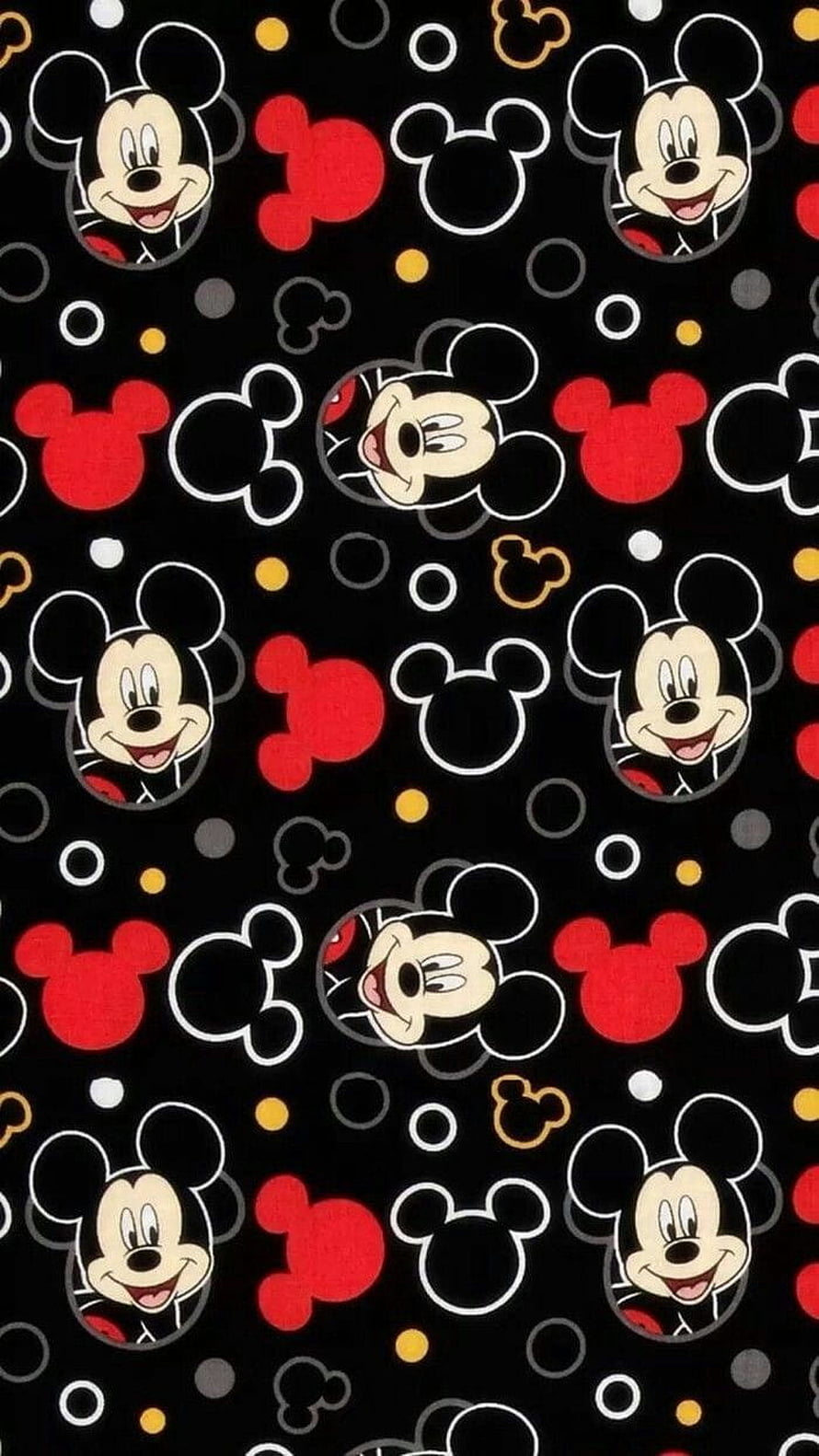 Mickey Mouse Pattern Wallpaper with Red and Black Head Silhouettes and Polka Dots HD phone wallpaper
