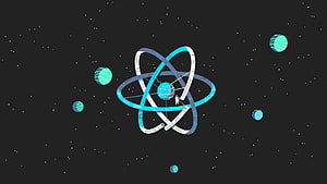 Stylized Atom Illustration with Orbiting Planets and Circuit Details on Dark Space Background HD wallpaper