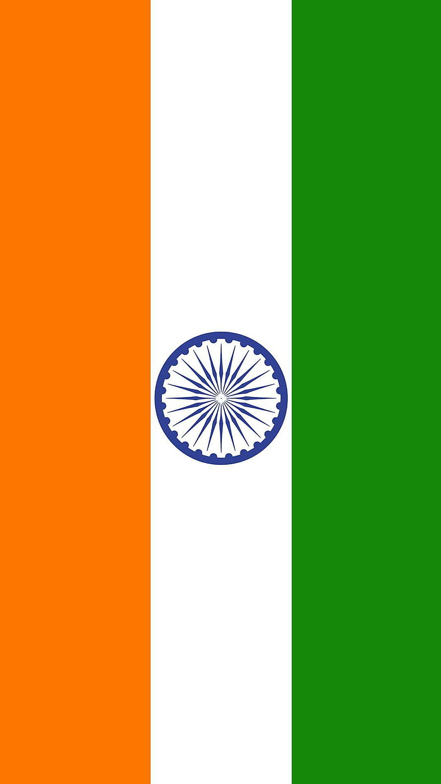 Vertical India National Flag with Ashoka Chakra on White, Saffron, and Green Stripes HD phone wallpaper