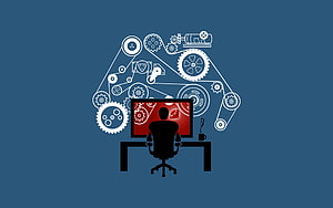 Software Engineering Concept with Gears and Developer at Computer HD wallpaper