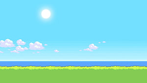 Pixel Art Summer Landscape With Blue Sky, White Clouds, And Green Grass Field HD wallpaper