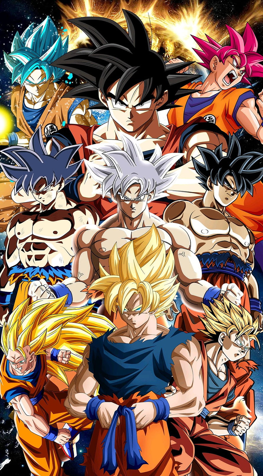 Dragon Ball Super Goku All Transformations and Saiyan Forms Group Artwork HD phone wallpaper
