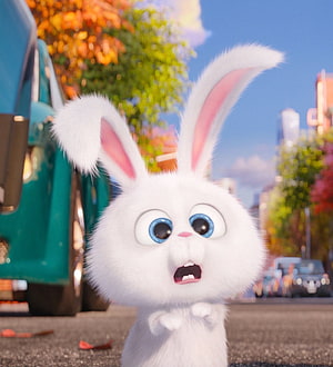 Snowball the White Bunny from Zootopia in a City Street Scene HD phone wallpaper