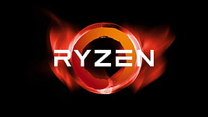 AMD Ryzen Processor Logo with Fiery Red Orb on Black Background HD wallpaper
