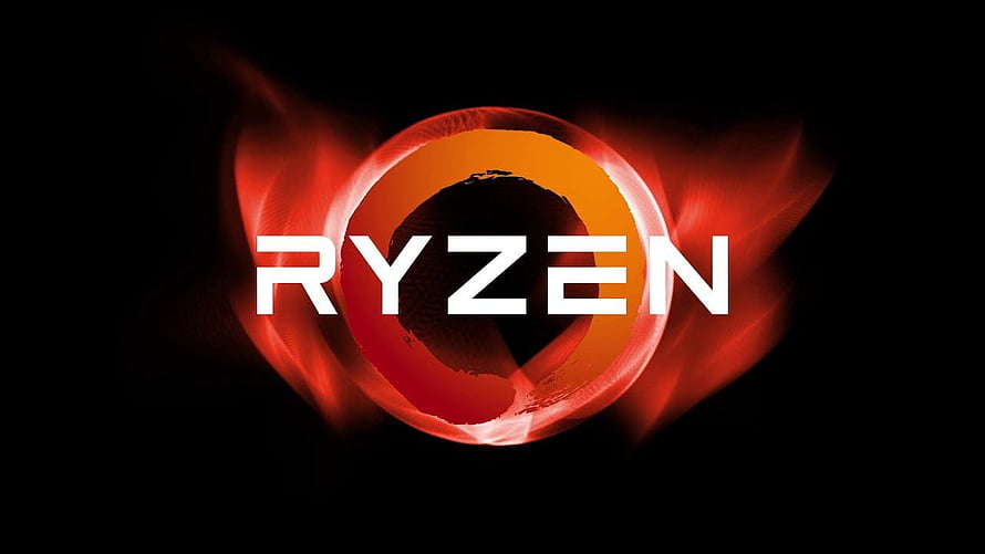 AMD Ryzen Processor Logo with Fiery Red Orb on Black Background HD wallpaper