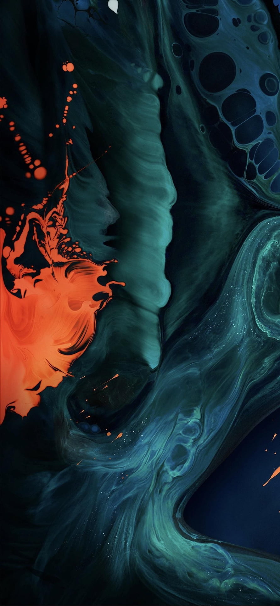 Abstract Fluid Art Wallpaper With Orange And Teal Ink Swirls HD phone wallpaper