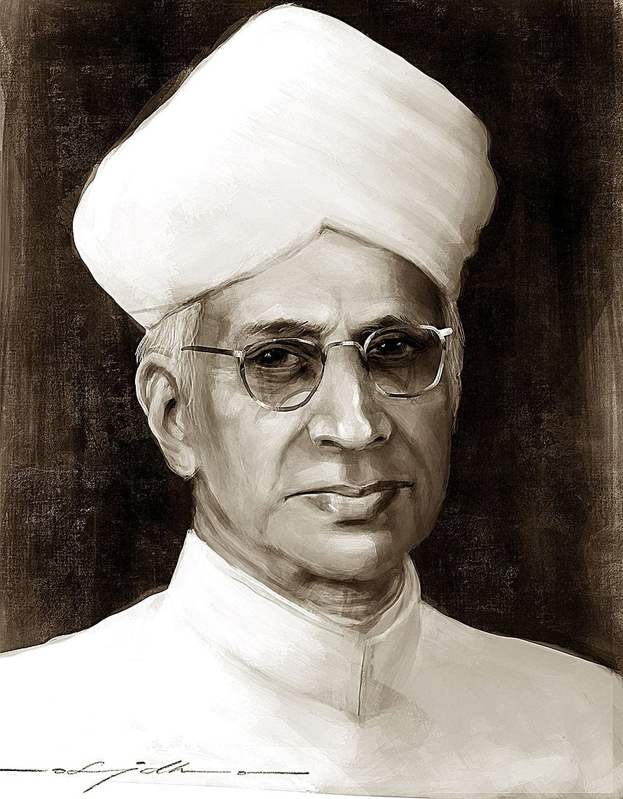 Portrait of Dr. Sarvepalli Radhakrishnan in White Turban and Glasses HD phone wallpaper