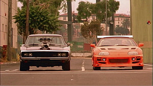 Fast and the Furious Classic Muscle Car and Modified Sports Car Street Scene HD wallpaper