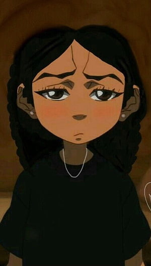 Sad Black Girl Cartoon Portrait with Braided Hair and Black Shirt HD phone wallpaper