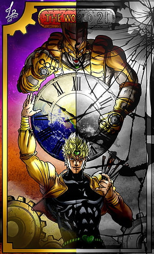Dio Brando and The World Stand from JoJo's Bizarre Adventure with Clock Motif HD phone wallpaper