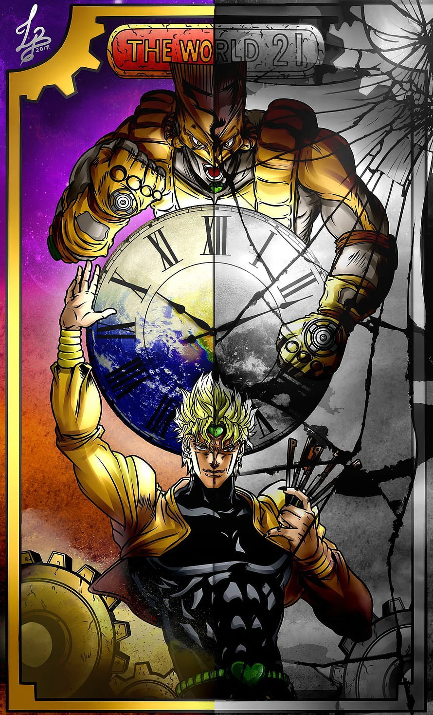 Dio Brando and The World Stand from JoJo's Bizarre Adventure with Clock Motif HD phone wallpaper