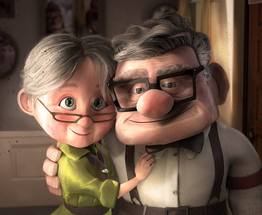 Carl and Ellie from Up in a Warm Embrace, Pixar Animated Film Still HD wallpaper