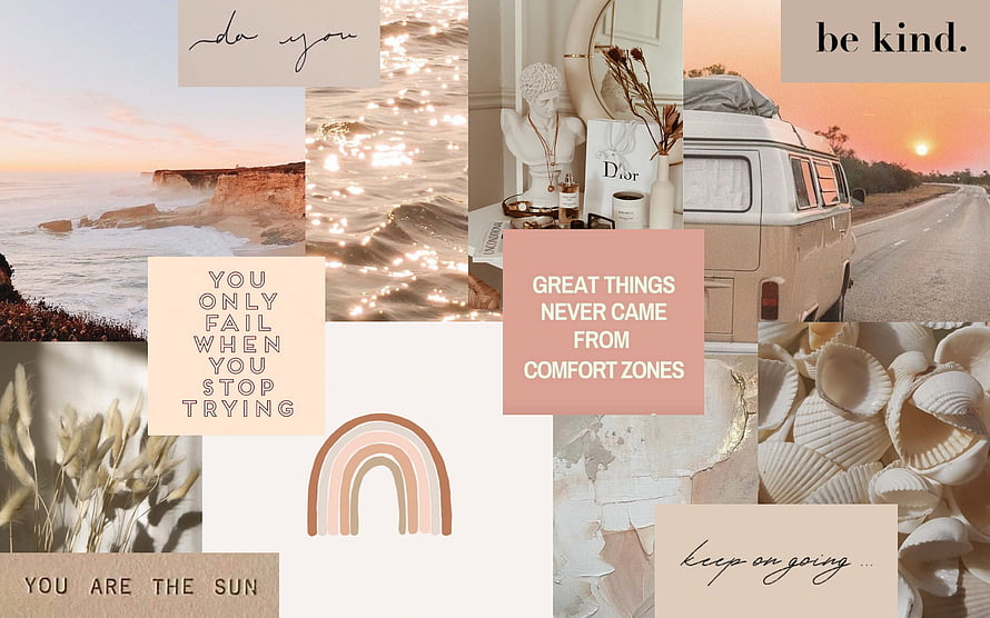 Neutral Aesthetic Collage with Inspirational Quotes and Soft Earth Tones HD wallpaper