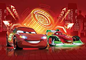 Lightning McQueen and Francesco Bernoulli in a Neon Red Racing Scene from Disney Pixar Cars HD wallpaper
