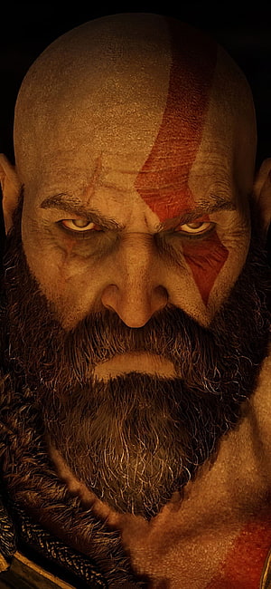 Kratos Intense Close-Up Portrait From God Of War Video Game Series HD phone wallpaper