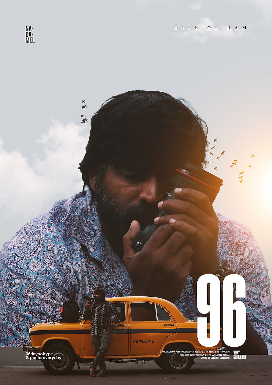 Vijay Sethupathi in Life of Ram Movie Poster with Yellow Taxi and Camera HD phone wallpaper