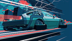 Back To The Future DeLorean Time Machine Stylized Digital Art Illustration HD wallpaper