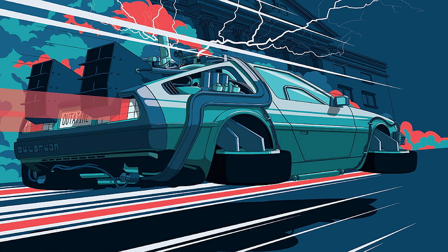 Back To The Future DeLorean Time Machine Stylized Digital Art Illustration HD wallpaper