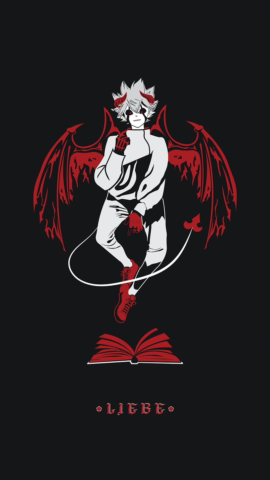 Anime Demon Character With Red Wings And Horns Floating Above Open Book HD phone wallpaper