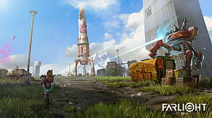 Farlight 84 Wasteland Battle Scene With Rocket and Combat Robot HD wallpaper