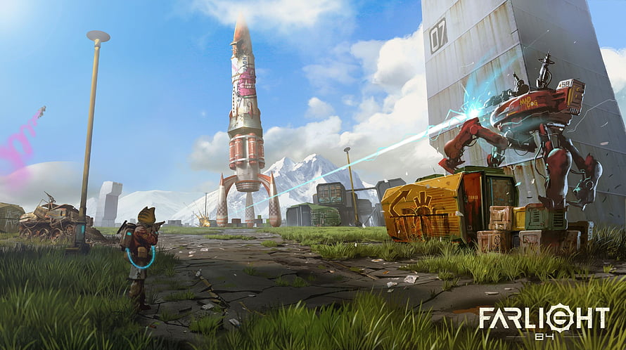 Farlight 84 Wasteland Battle Scene With Rocket and Combat Robot HD wallpaper