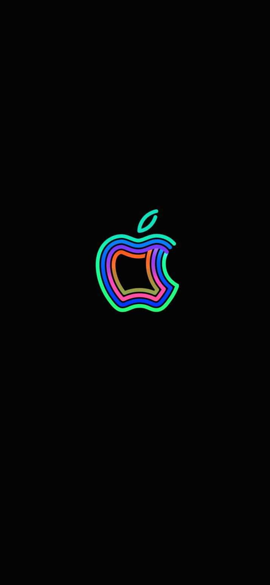 Apple Logo in Vibrant Neon Outline on Black Background HD phone wallpaper
