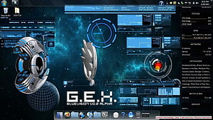 Futuristic Sci-Fi Desktop Interface with 3D Headphones and Space Nebula Background HD wallpaper