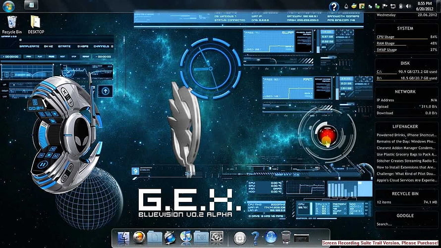 Futuristic Sci-Fi Desktop Interface with 3D Headphones and Space Nebula Background HD wallpaper