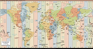 World Standard Time Zones Map with Colorful Country Borders and UTC Offsets HD wallpaper