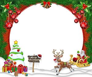 Festive Christmas Border with Santa, Reindeer, and Gifts HD wallpaper