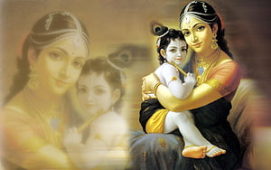 Krishna and Yashoda Traditional Indian Devotional Painting HD wallpaper