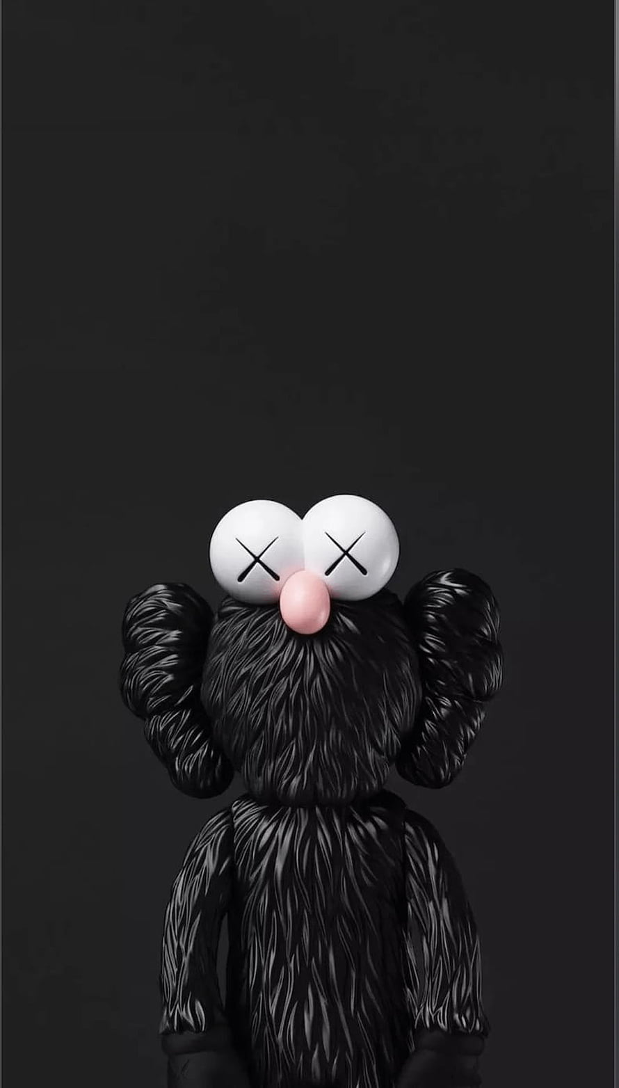 KAWS Companion Figure with X Eyes and Black Furry Texture on Dark Background HD phone wallpaper