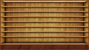 Empty Wooden Bookshelf Wall with Warm Honey Tones and Horizontal Shelves HD wallpaper