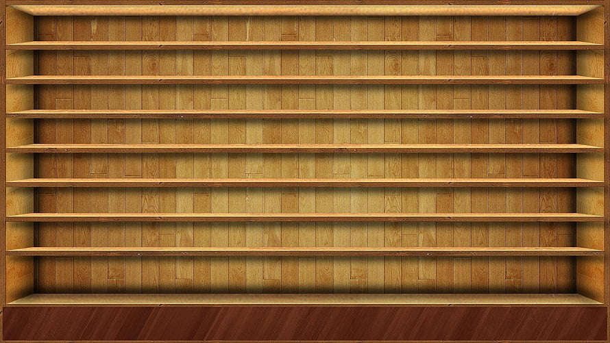 Empty Wooden Bookshelf Wall with Warm Honey Tones and Horizontal Shelves HD wallpaper