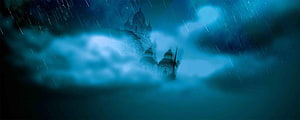 Mystical Floating Castle in Stormy Clouds and Rain HD wallpaper