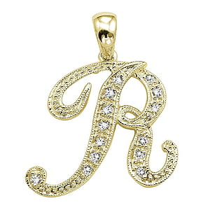 Gold Script Letter R Pendant with Diamond Accents and Milgrain Detail HD phone wallpaper
