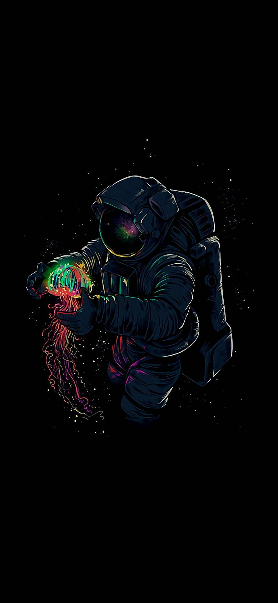 Astronaut Holding Glowing Jellyfish in Deep Space Dark Digital Art HD phone wallpaper