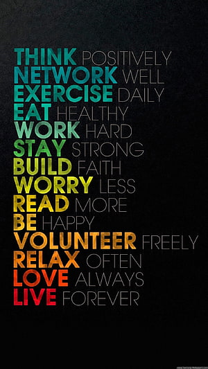 Motivational Typography Poster With Colorful Inspirational Life Advice Words On Dark Background HD phone wallpaper