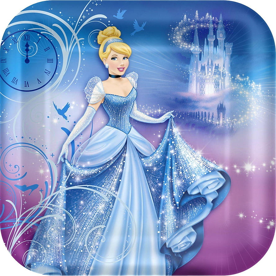 Cinderella in her iconic blue ballgown with a magical castle and clock in the background HD phone wallpaper