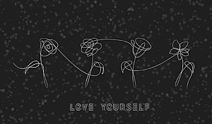Minimalist Continuous Line Flower Art With Love Yourself Quote On Dark Background HD wallpaper