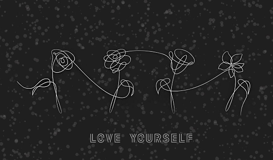 Minimalist Continuous Line Flower Art With Love Yourself Quote On Dark Background HD wallpaper