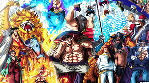 Whitebeard Pirates Crew Members and Allies in Epic Manga Illustration HD wallpaper