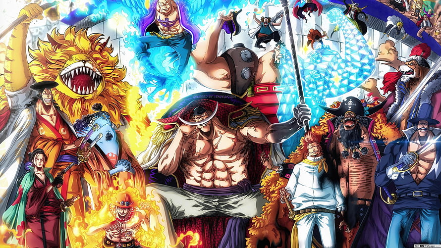 Whitebeard Pirates Crew Members and Allies in Epic Manga Illustration HD wallpaper