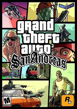 Grand Theft Auto San Andreas Comic Style Cover Art with Characters and Action Scenes HD phone wallpaper