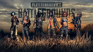 PUBG PlayerUnknown's Battlegrounds Six Armed Characters Standing in Golden Wheat Field at Sunset HD wallpaper